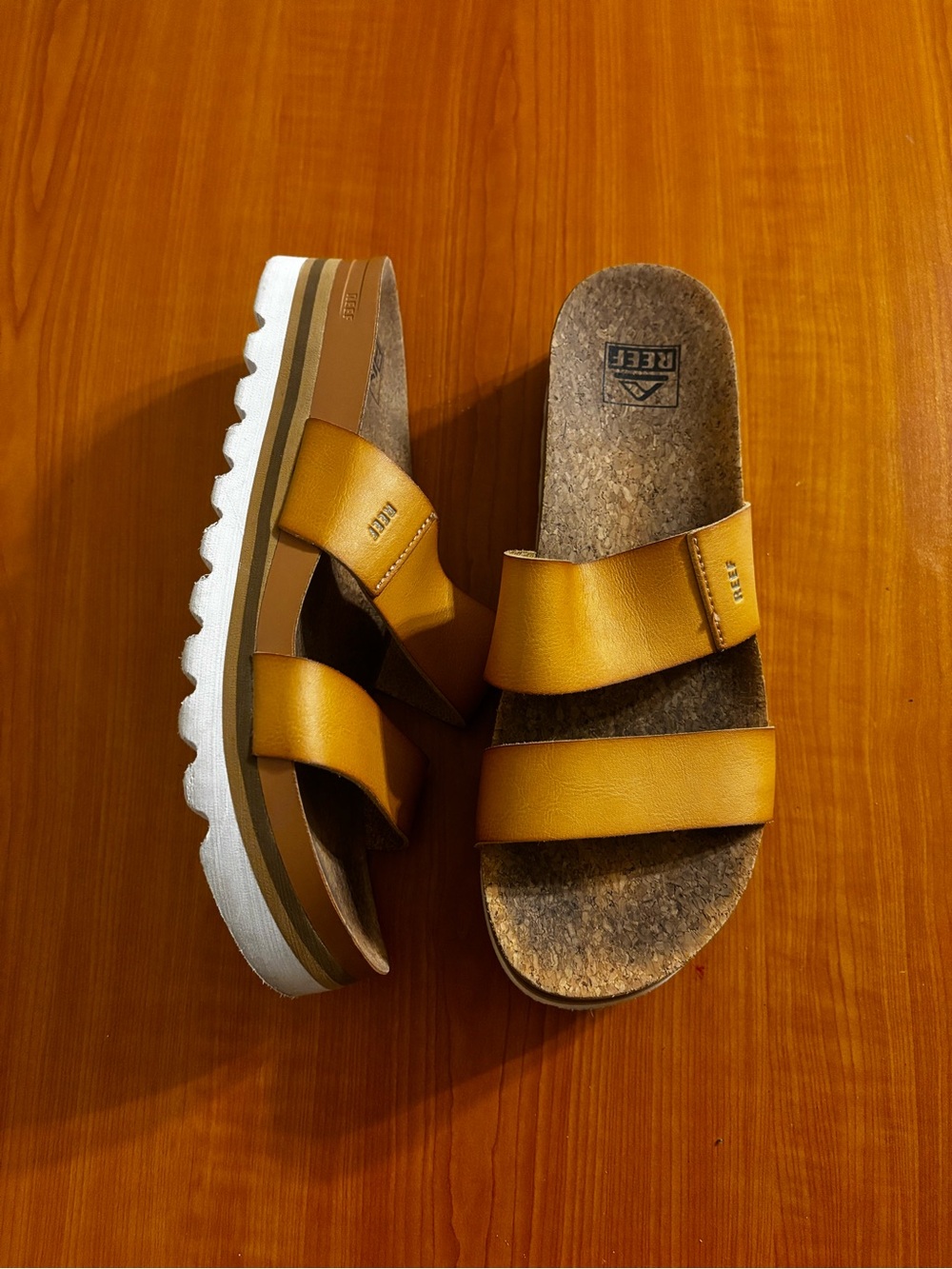 Reef Mustard Yellow Double-Strap Cork Footbed Sandals